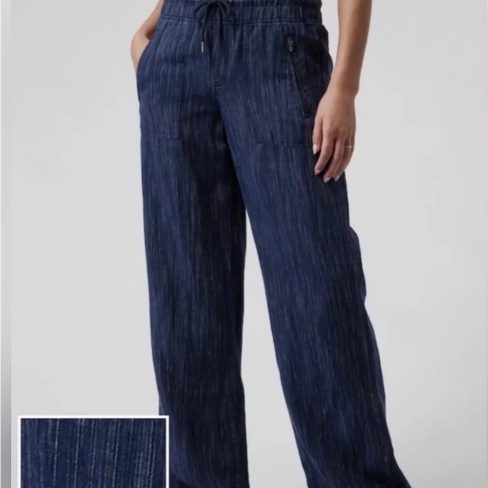 Athleta Cabo Linen Navy Blue Wide Leg Pants